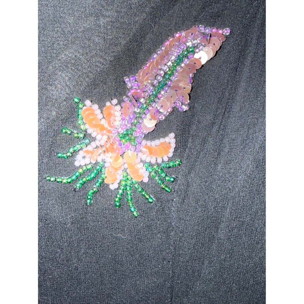 Vintage Cache Black 100% Silk Beaded Pineapple Floral Mini Dress Womens 6 - Picture 3 of 11